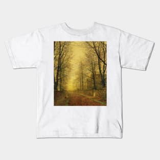 In Autumn's Golden Glow by John Atkinson Grimshaw Kids T-Shirt